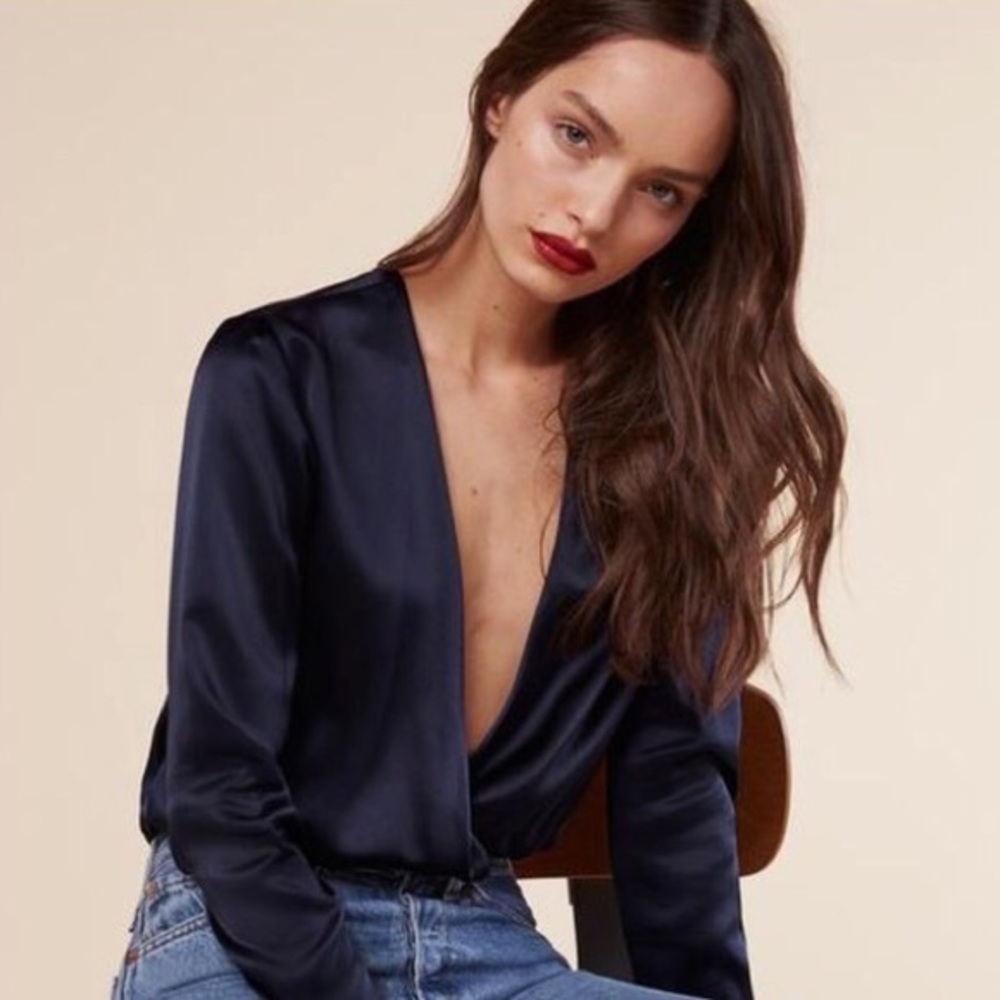 Black NWT Reformation Plunge Neck Aerin Bodysuit